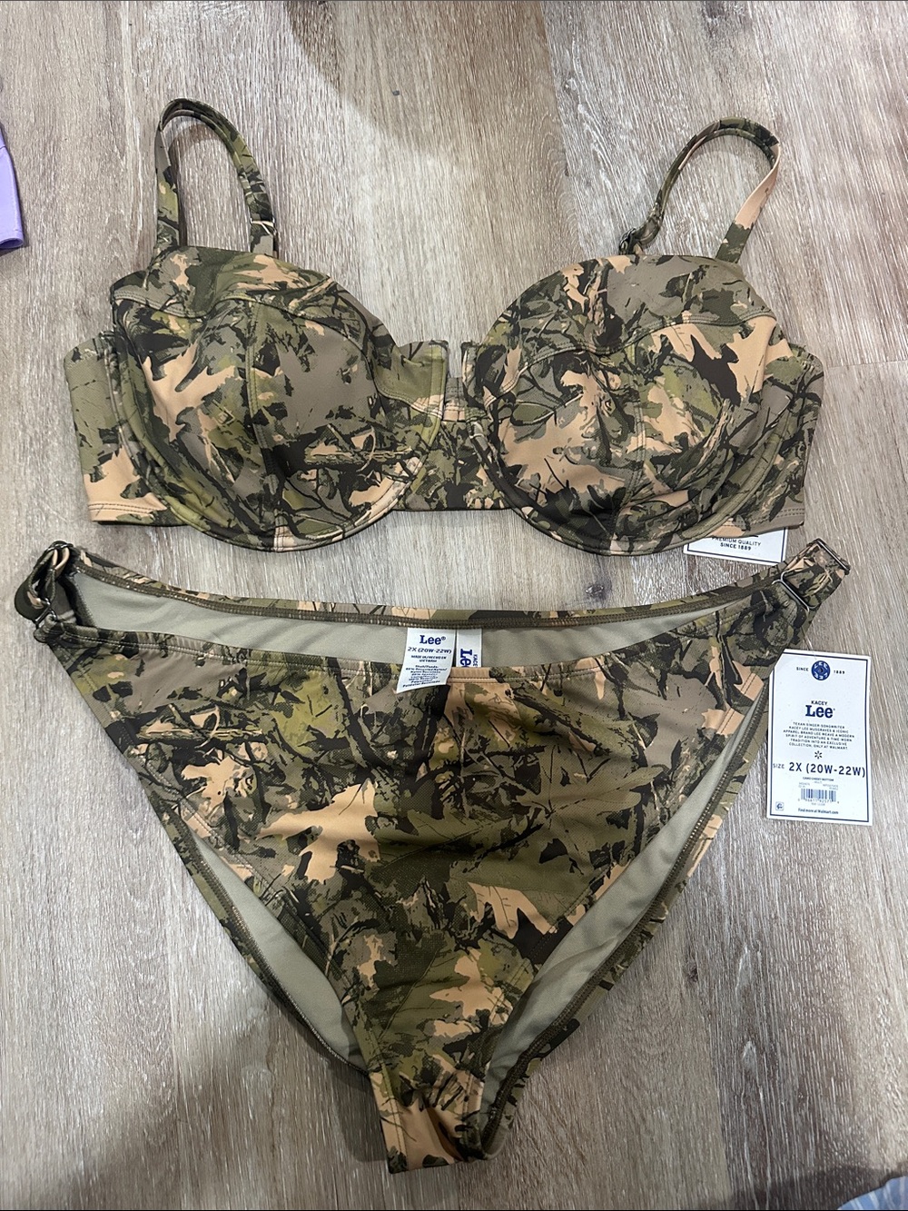 Lee Camo Underwire Bikini Set in Olive and Tan